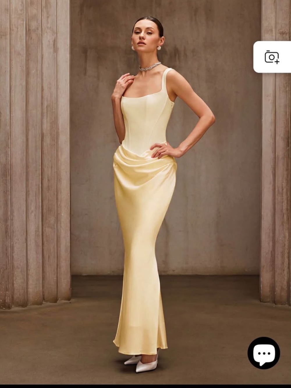 Elegant Cream Satin Gown with Drape Detail